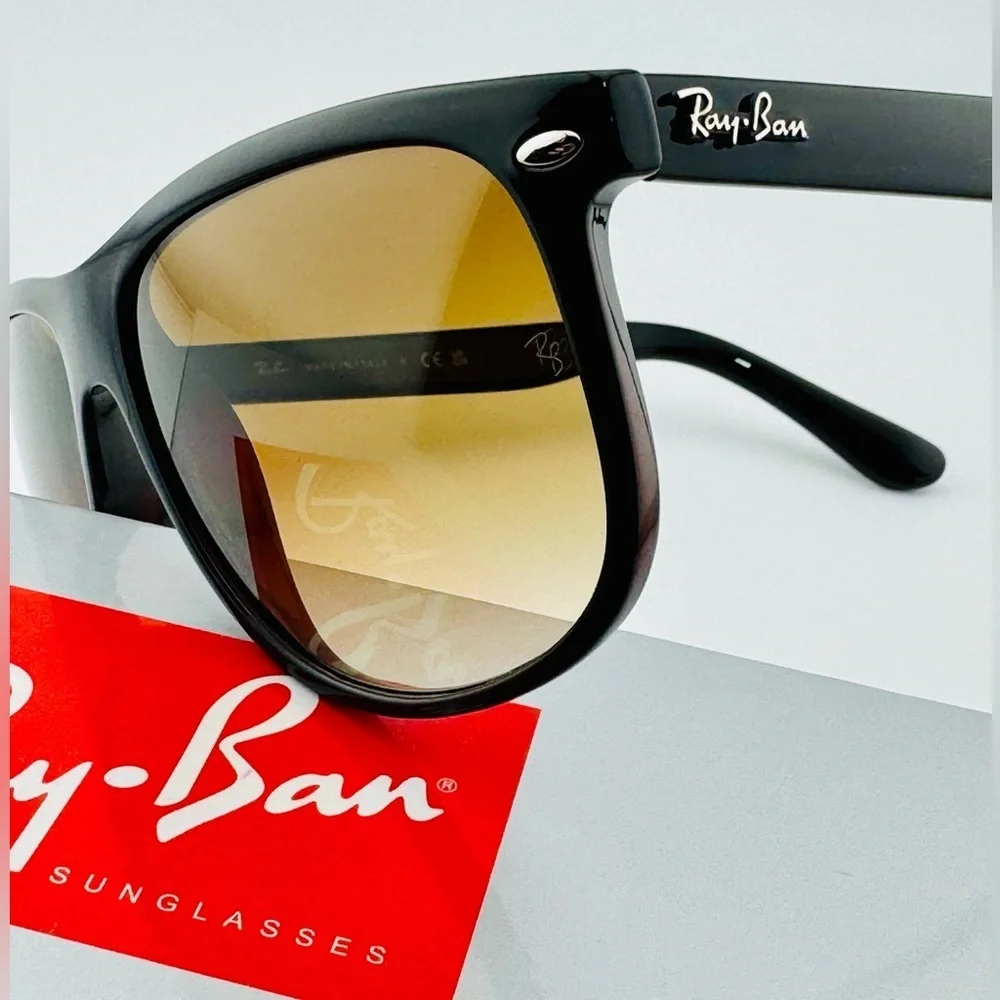 Ray-Ban Boyfriend Sunglasses RB4147 Polished Black On Brown Square Gradient lens